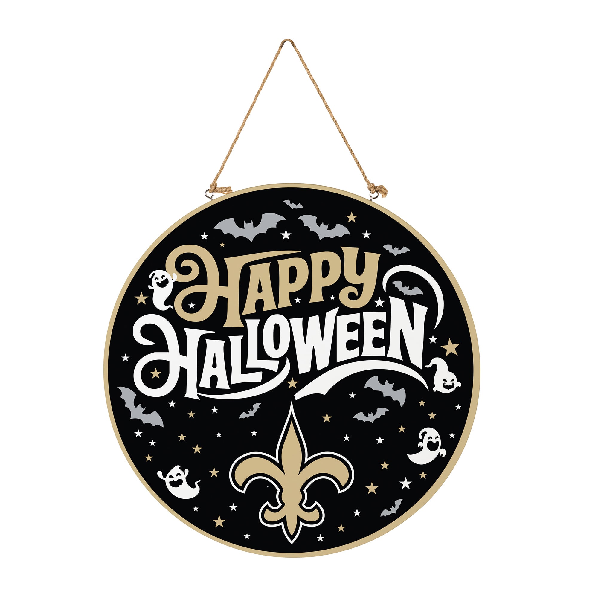 New Orleans Saints 18″ Happy Halloween Wooden Round Door Sign