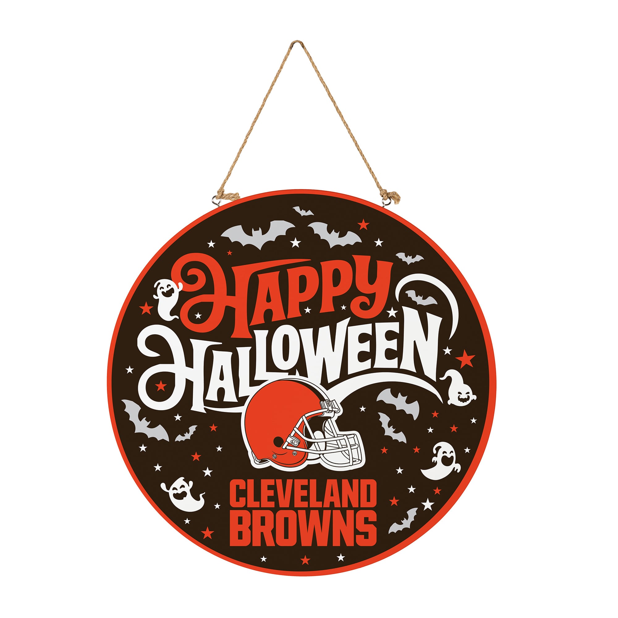Cleveland Browns 18" Happy Halloween Wooden Round Door Sign