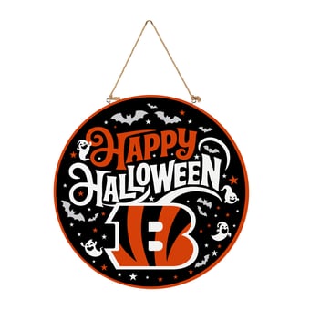 Cincinnati Bengals 18" Happy Halloween Wooden Round Door Sign