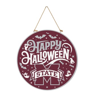 Mississippi State Bulldogs 18" Happy Halloween Wooden Round Door Sign