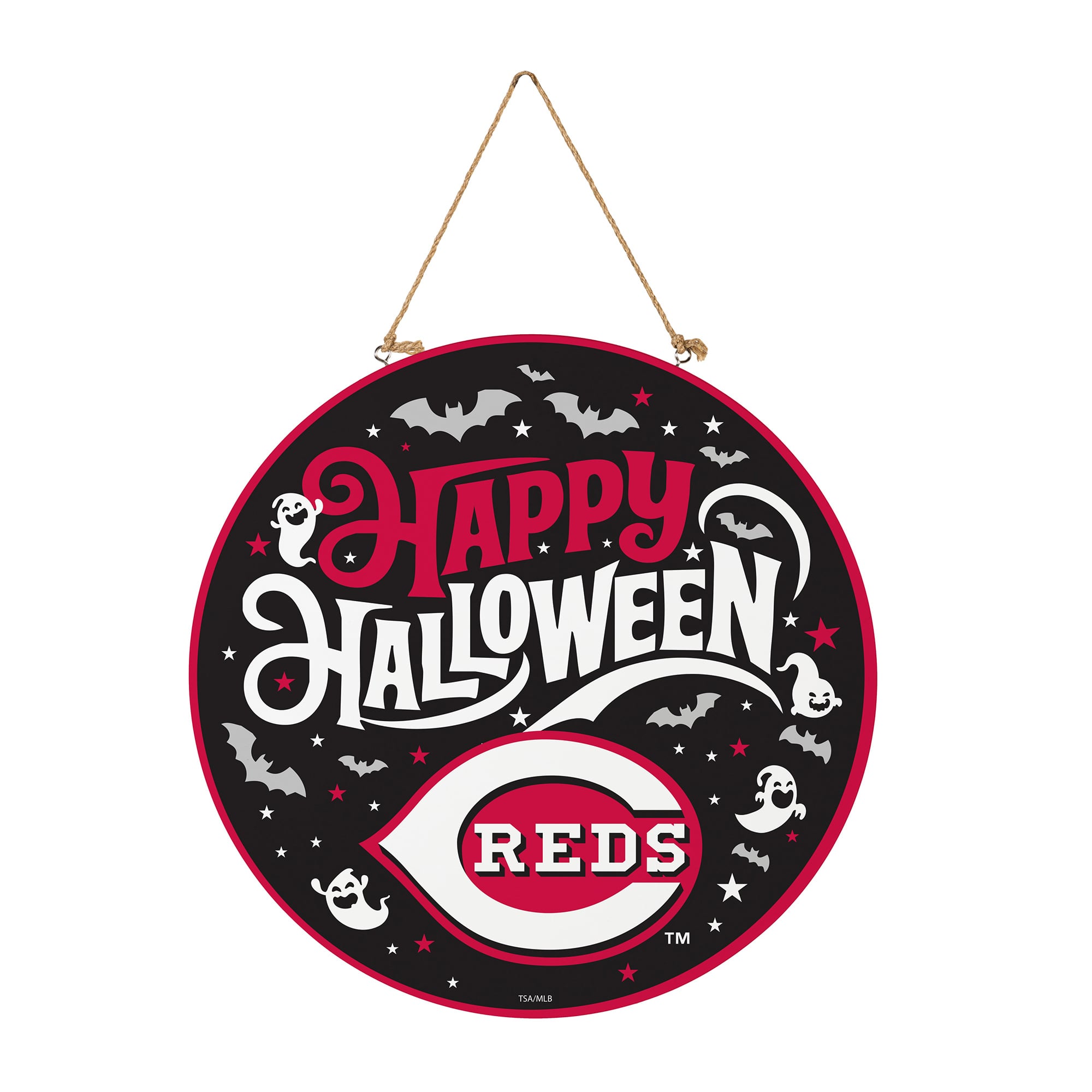 Cincinnati Reds 18" Happy Halloween Wooden Round Door Sign