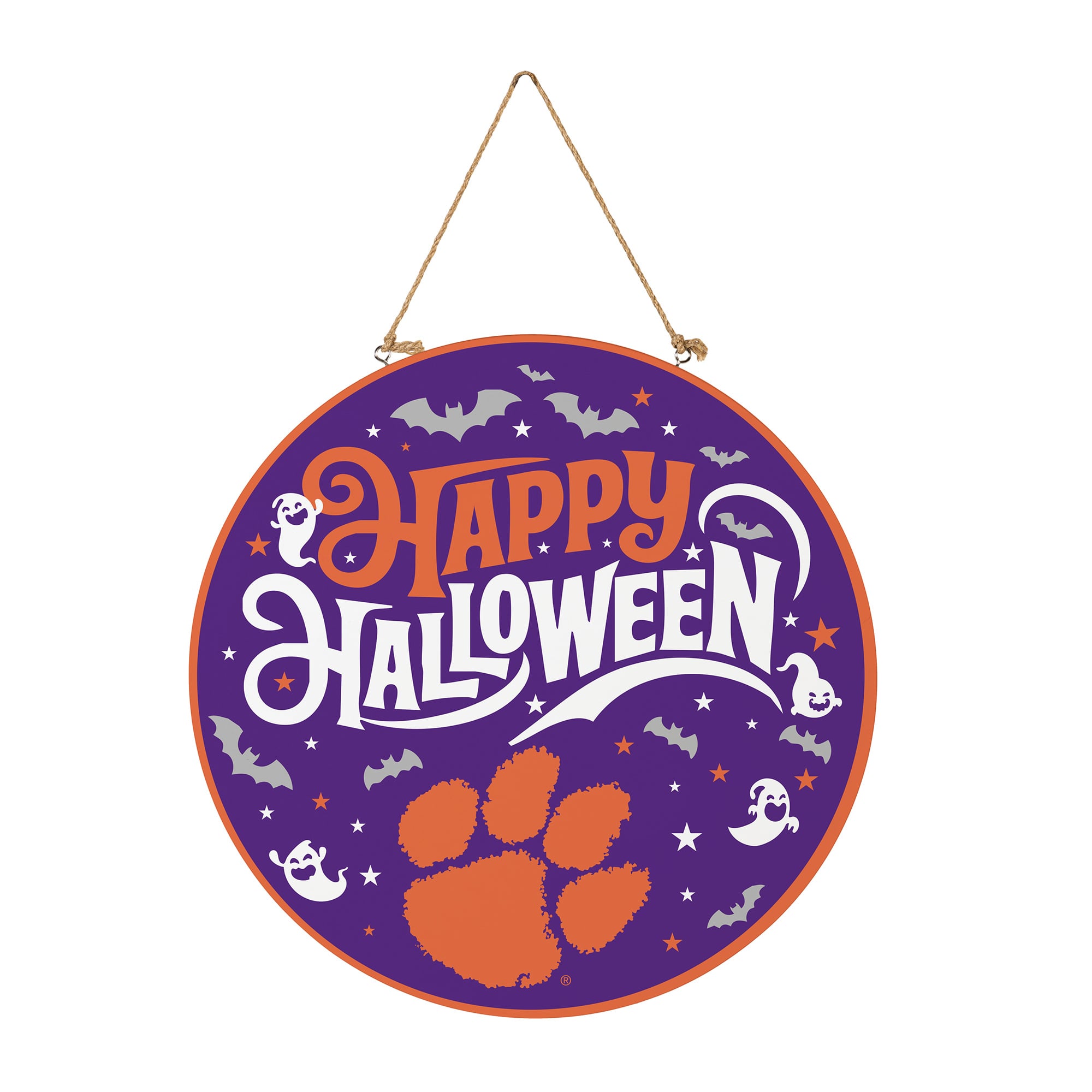 Clemson Tigers 18" Happy Halloween Wooden Round Door Sign