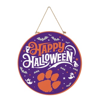 Clemson Tigers 18" Happy Halloween Wooden Round Door Sign
