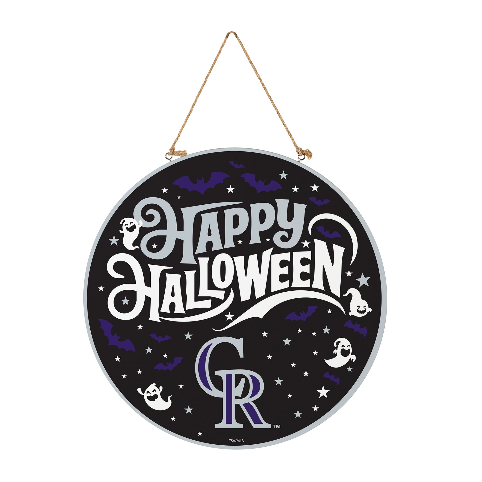 Colorado Rockies 18" Happy Halloween Wooden Round Door Sign