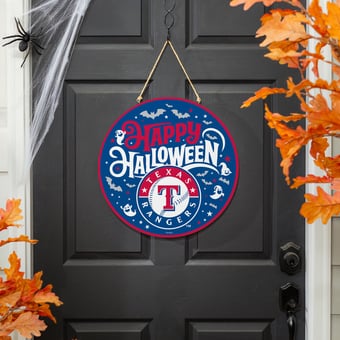 Texas Rangers 18" Happy Halloween Wooden Round Door Sign