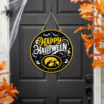 Iowa Hawkeyes 18" Happy Halloween Wooden Round Door Sign