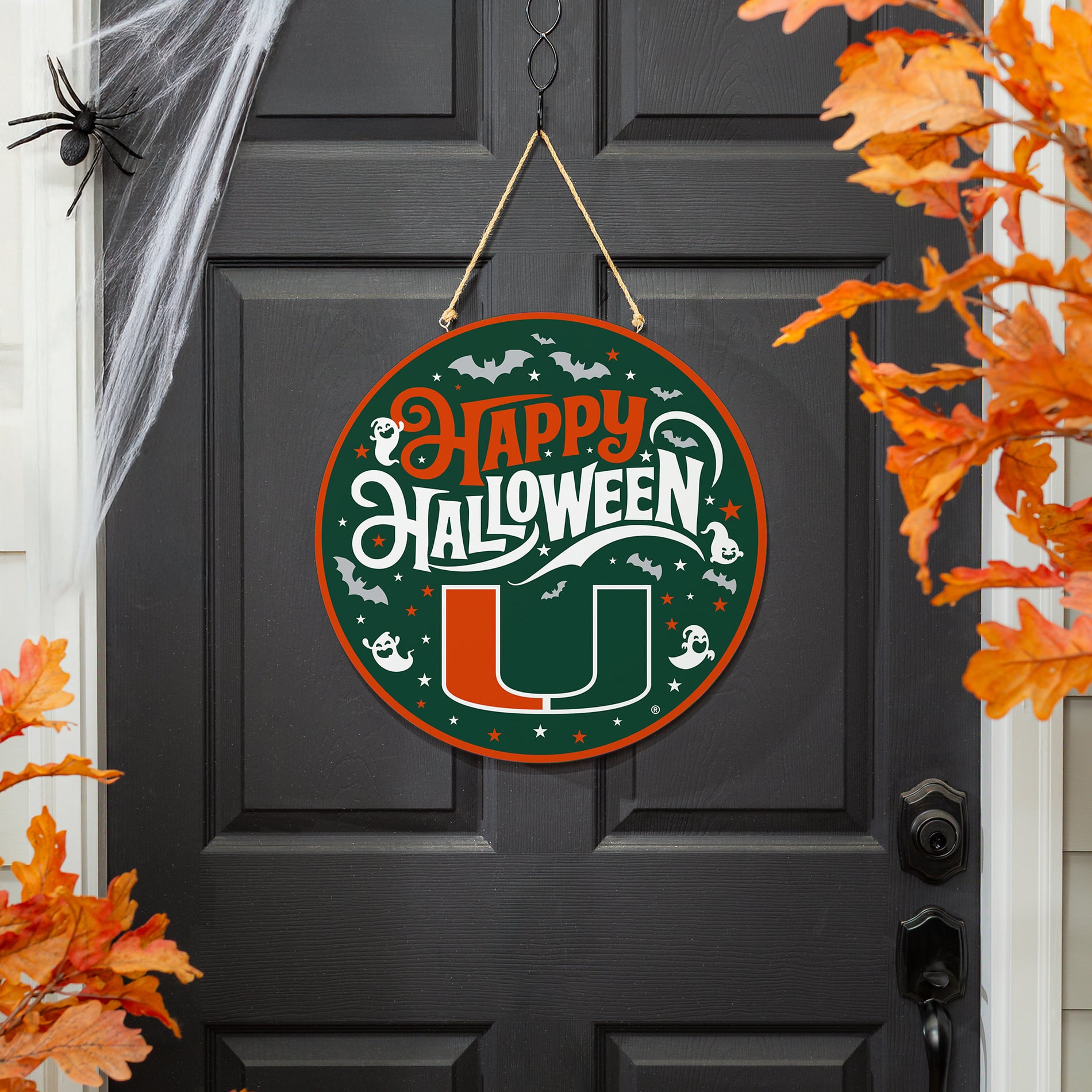 Miami Hurricanes 18" Happy Halloween Wooden Round Door Sign