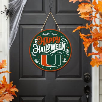 Miami Hurricanes 18" Happy Halloween Wooden Round Door Sign