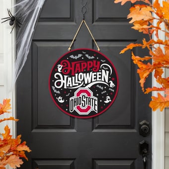 Ohio State Buckeyes 18" Happy Halloween Wooden Round Door Sign