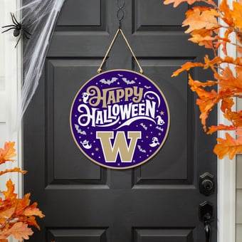 Washington Huskies 18" Happy Halloween Wooden Round Door Sign