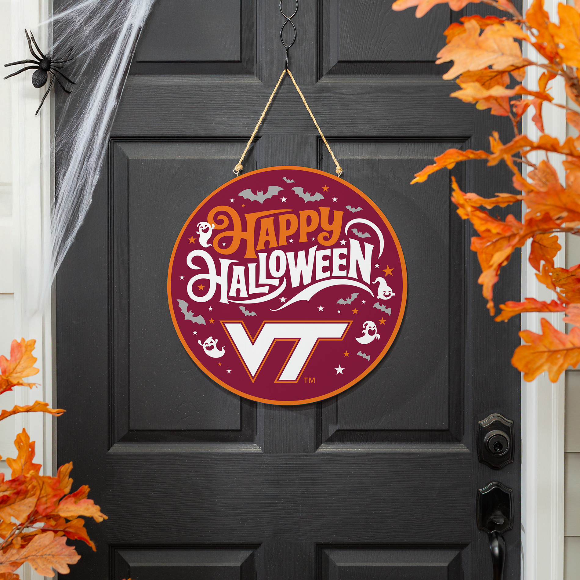 Virginia Tech Hokies 18" Happy Halloween Wooden Round Door Sign