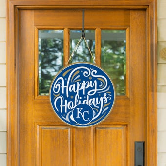 Kansas City Royals 18" Happy Holidays Wooden Round Door Sign
