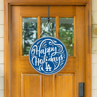 Los Angeles Dodgers 18" Happy Holidays Wooden Round Door Sign