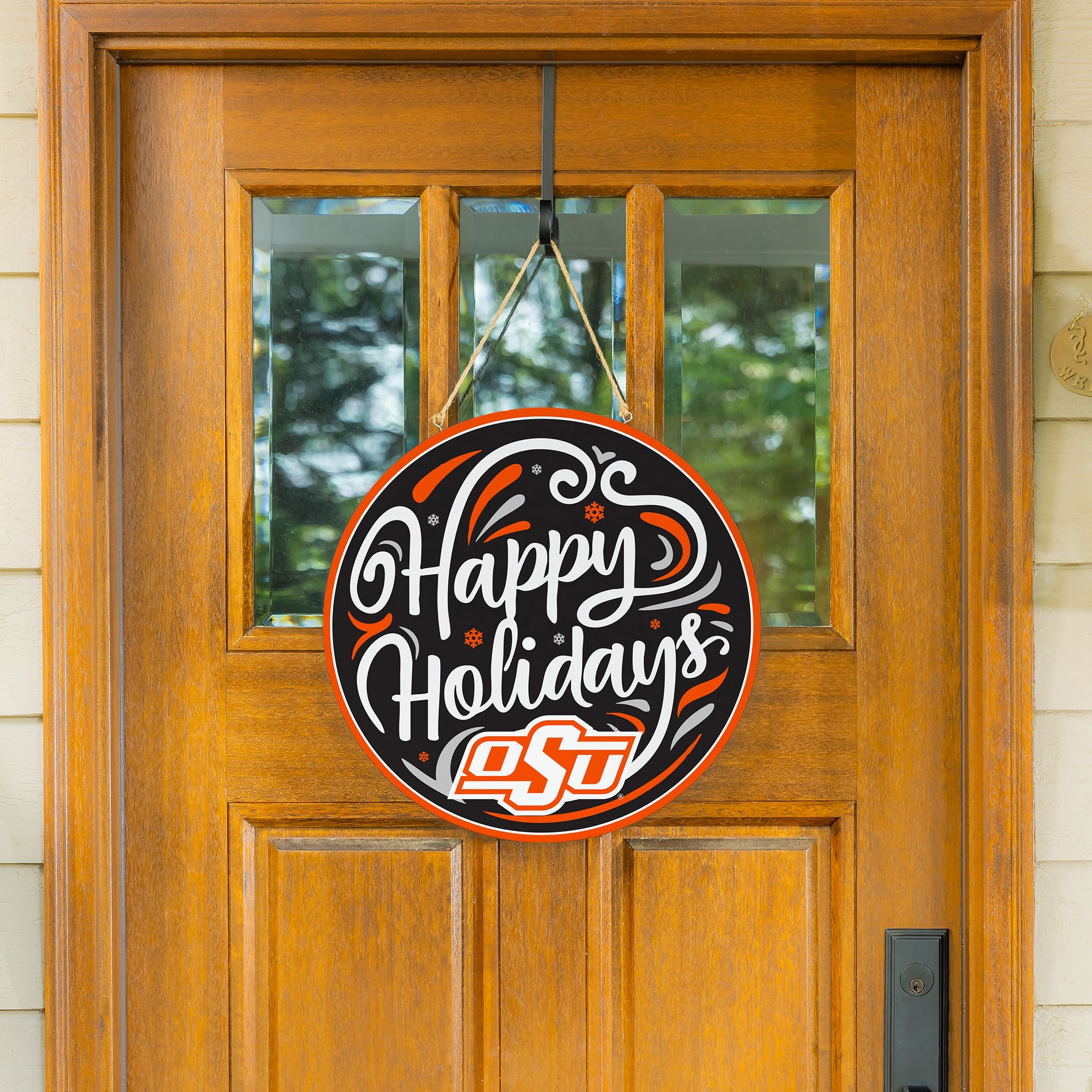 Oklahoma State Cowboys 18" Happy Holidays Wooden Round Door Sign