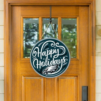 "Philadelphia Eagles 18"" Happy Holidays Wooden Round Door Sign"