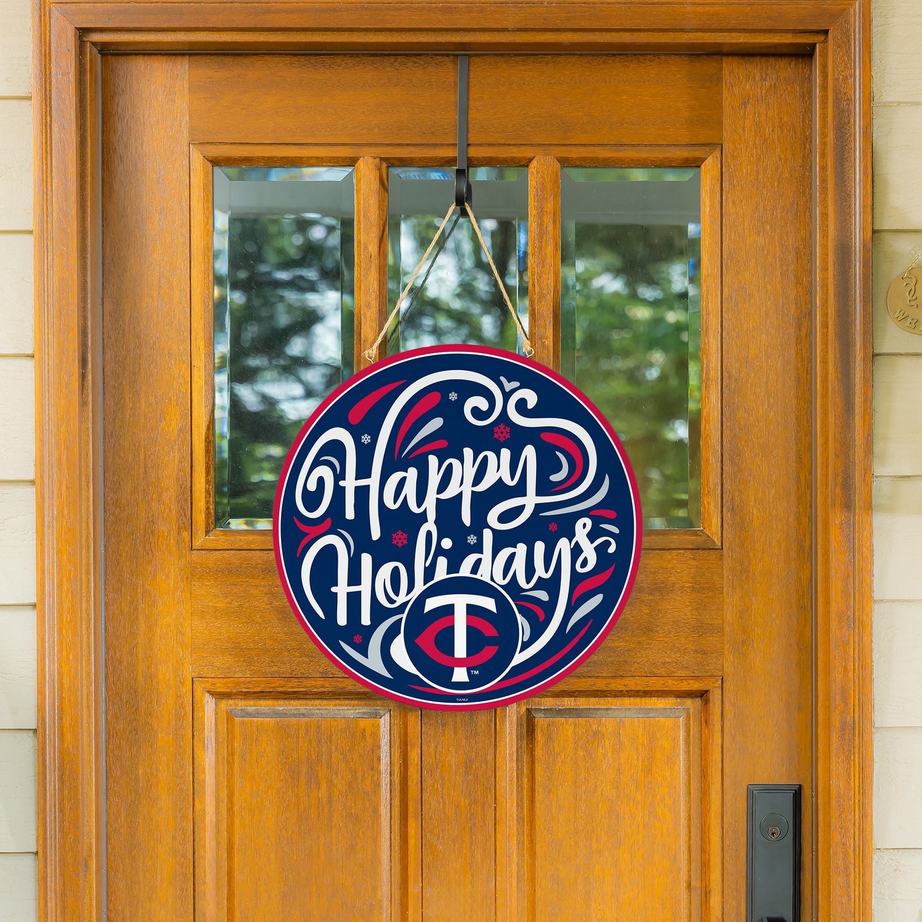 Minnesota Twins 18" Happy Holidays Wooden Round Door Sign