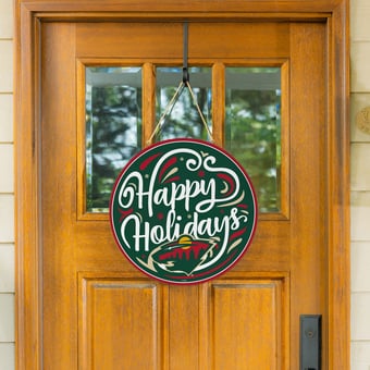 Minnesota Wild 18" Happy Holidays Wooden Round Door Sign