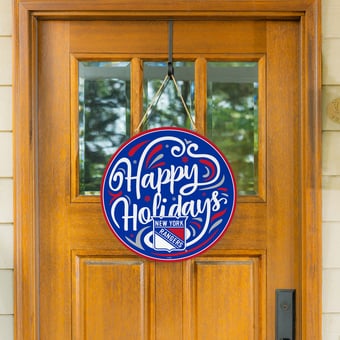 "New York Rangers 18"" Happy Holidays Wooden Round Door Sign"