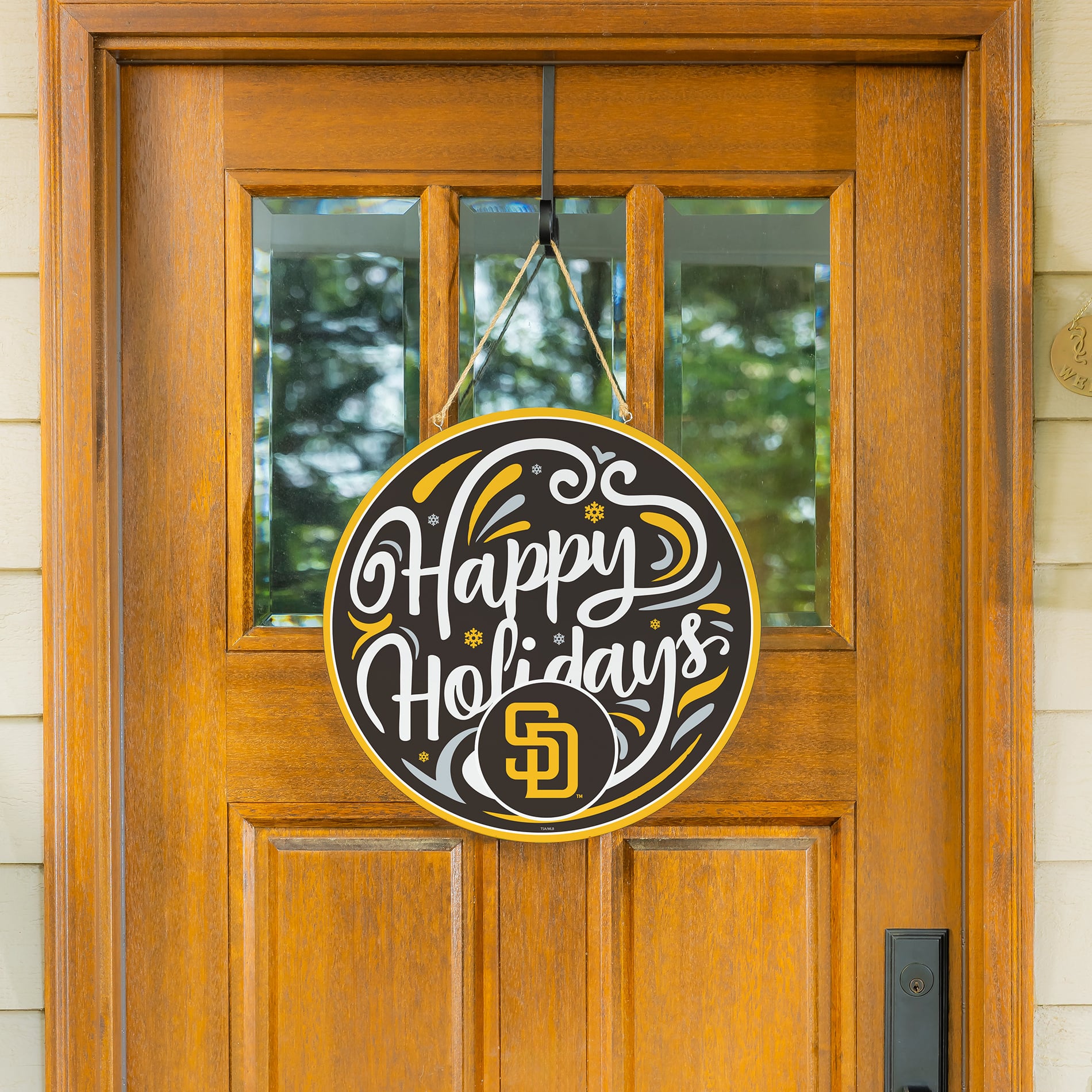 San Diego Padres 18" Happy Holidays Wooden Round Door Sign