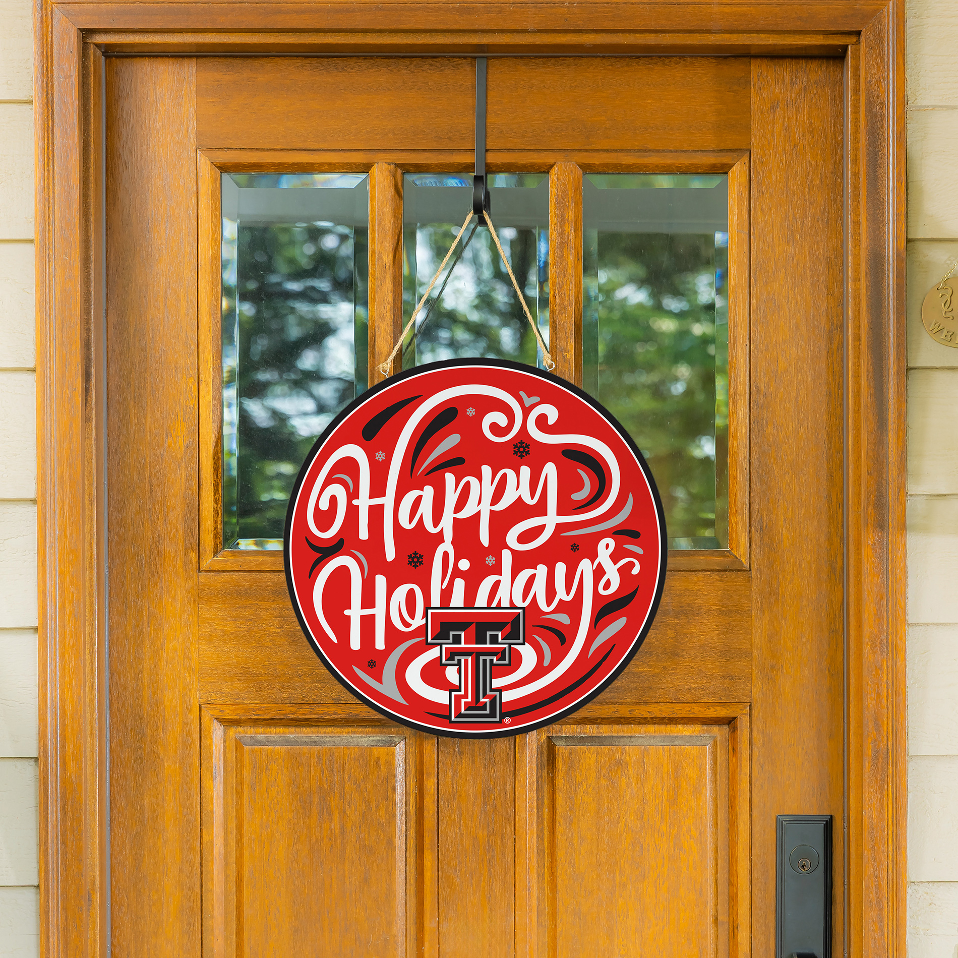 Texas Tech Red Raiders 18" Happy Holidays Wooden Round Door Sign
