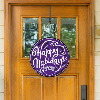 TCU Horned Frogs 18" Happy Holidays Wooden Round Door Sign