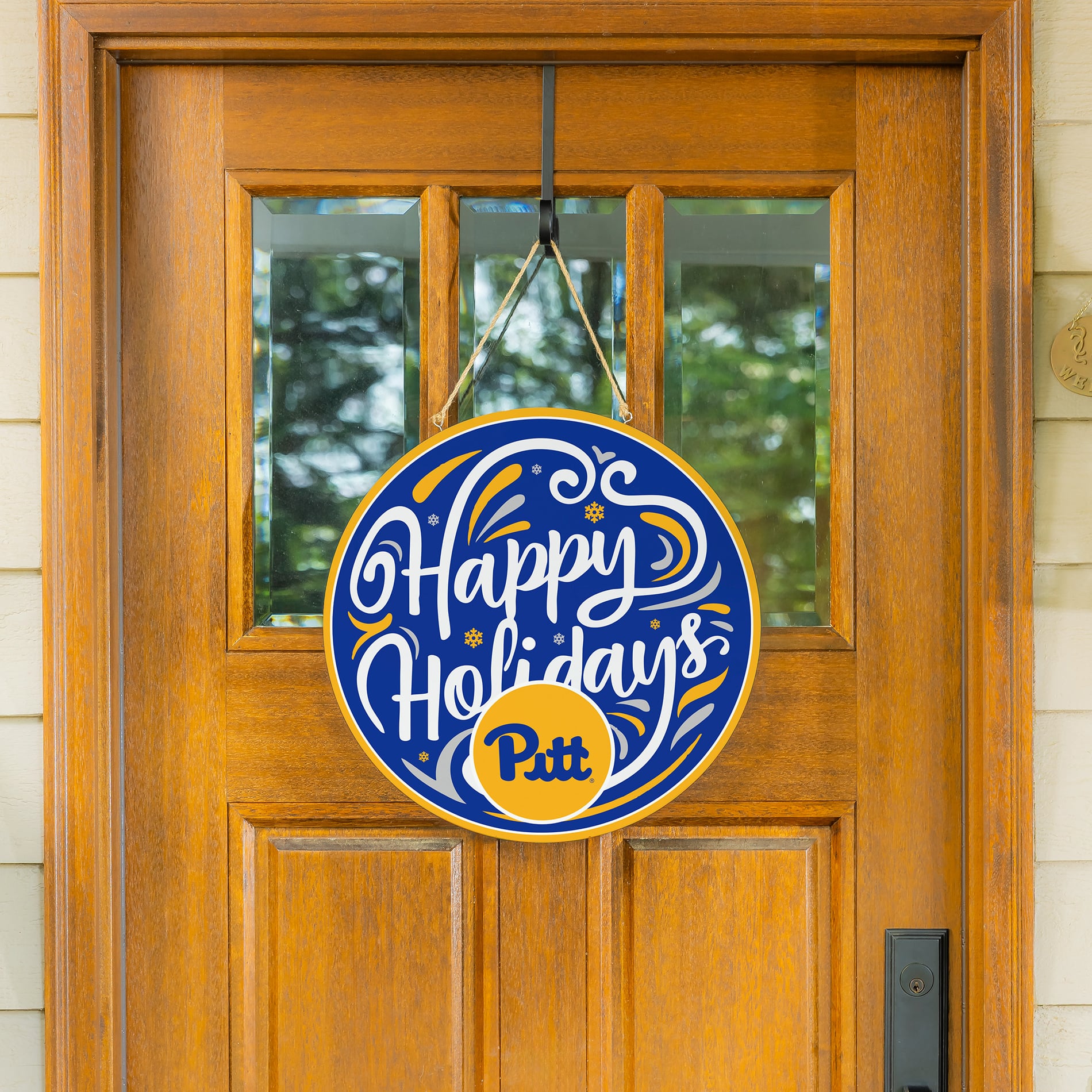 Pitt Panthers 18" Happy Holidays Wooden Round Door Sign