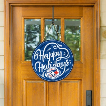 "Toronto Blue Jays 18"" Happy Holidays Wooden Round Door Sign"