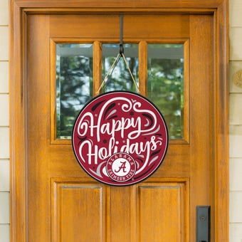 "Alabama Crimson Tide 18"" Happy Holidays Wooden Round Door Sign"