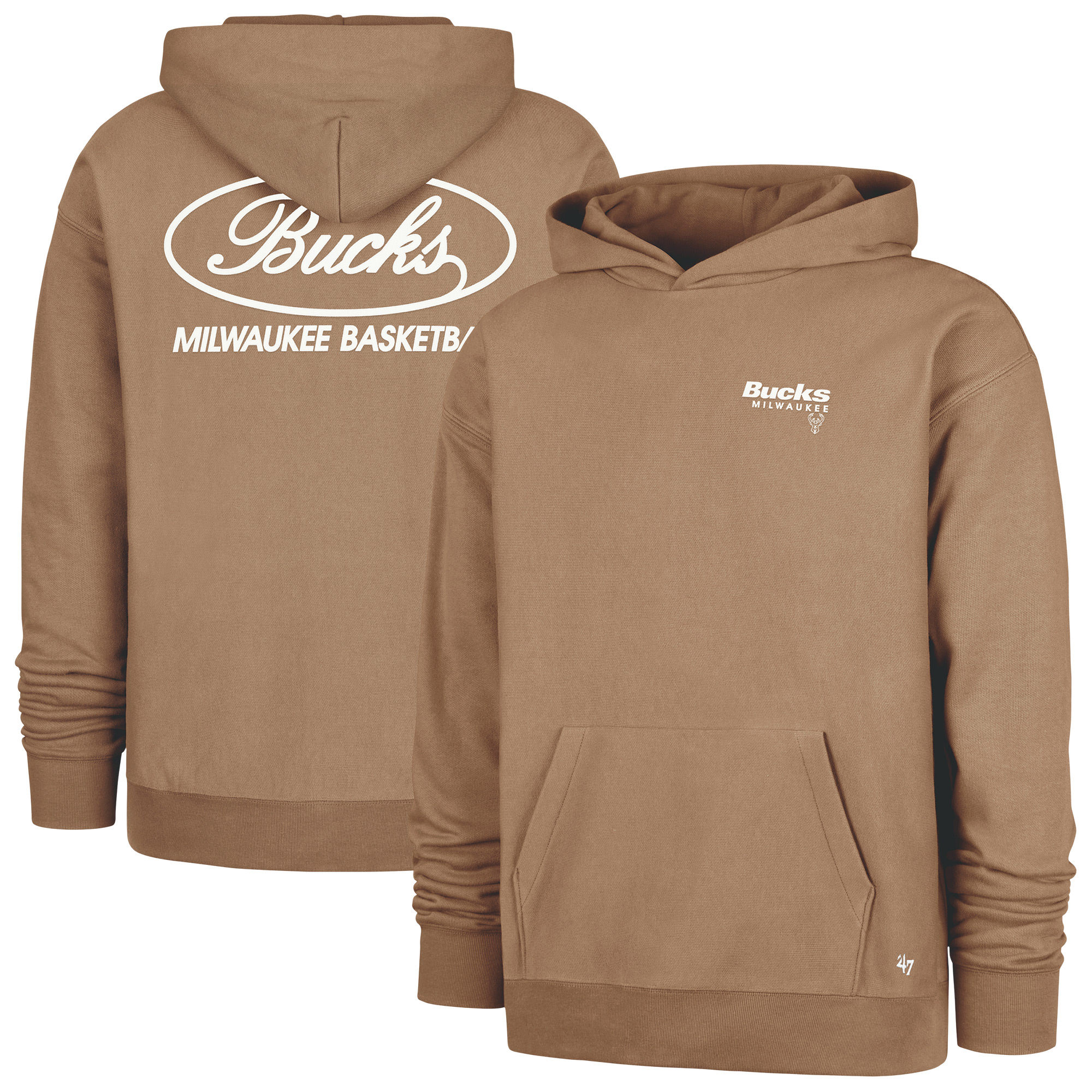Men's '47 Khaki Milwaukee Bucks Triple Double Foundation Premium Hoodie Sweatshirt