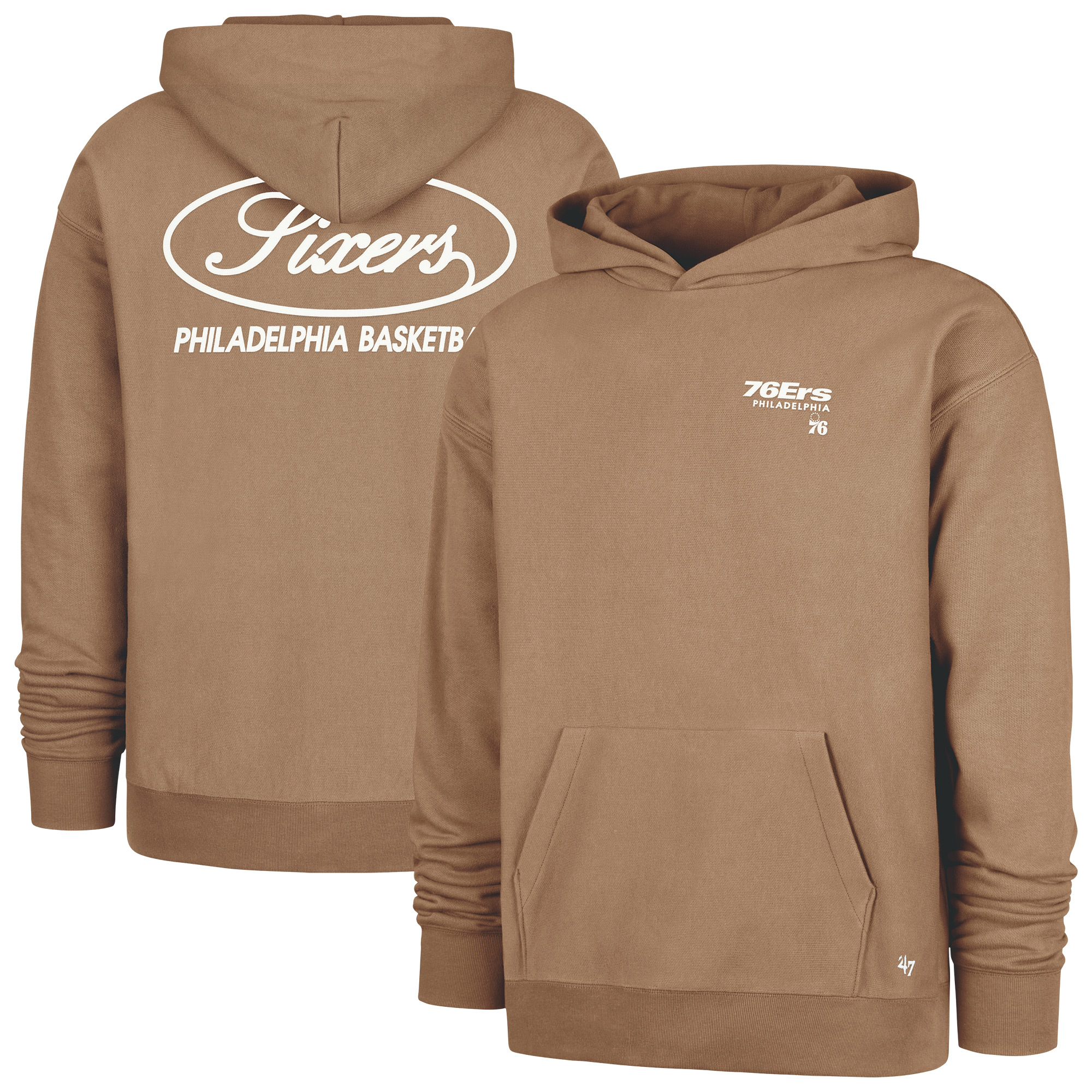 Men's '47 Khaki Philadelphia 76ers Triple Double Foundation Premium Hoodie Sweatshirt