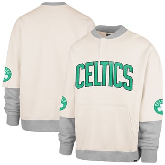 Men's '47 Cream Boston Celtics Crossover Collection Trifecta Double Layered Fleece Sweatshirt
