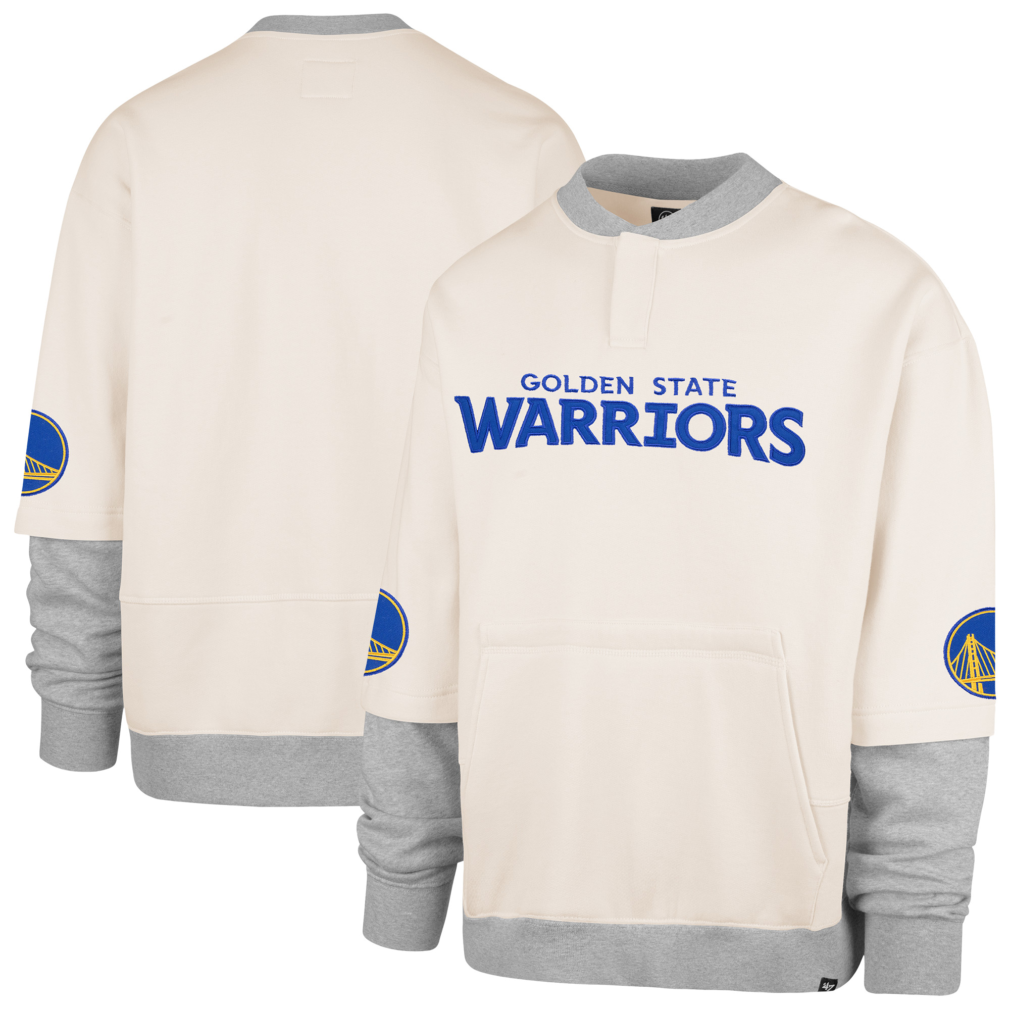 Men's '47 Cream Golden State Warriors Crossover Collection Trifecta Double Layered Fleece Sweatshirt