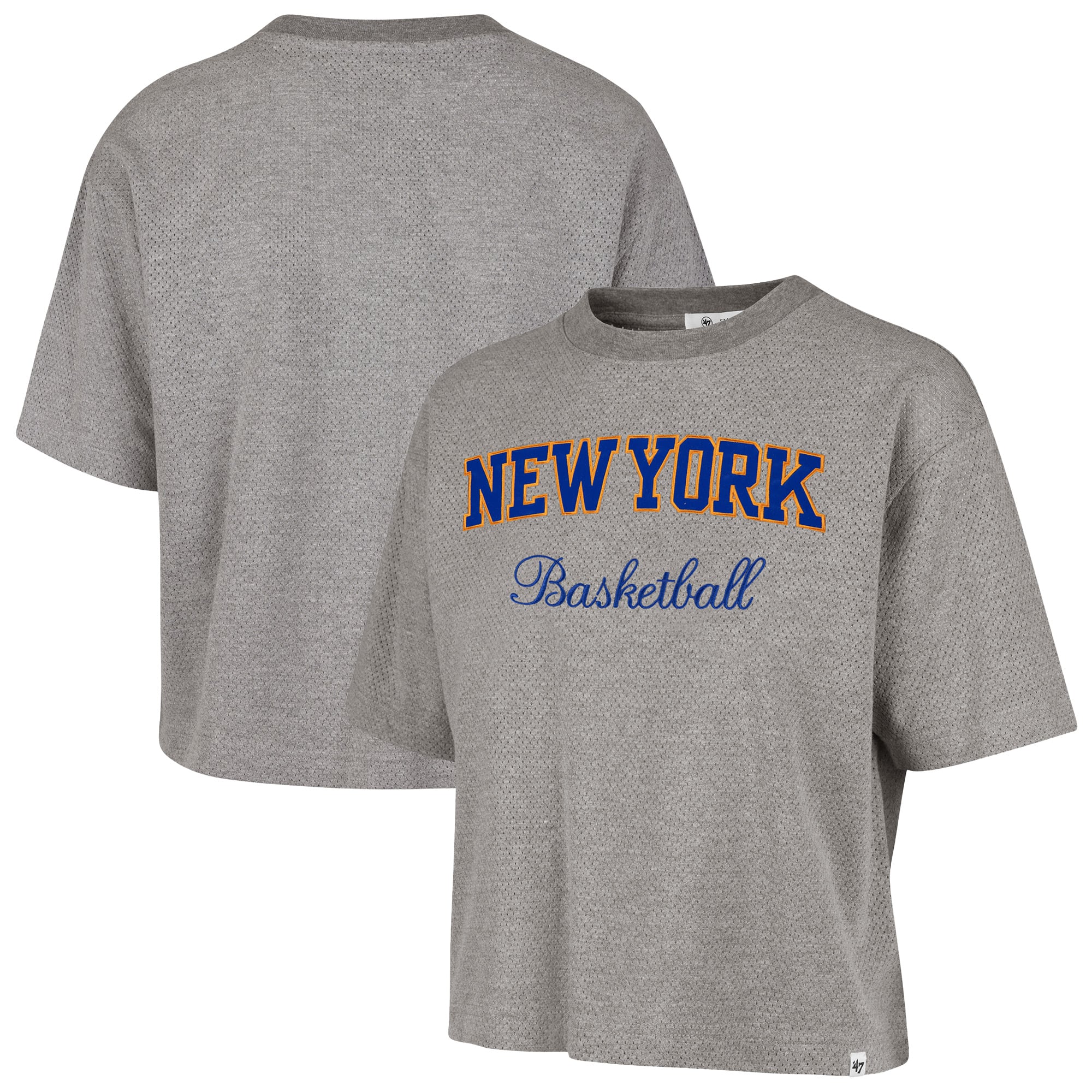 Women's '47 Gray New York Knicks Pivot Drop Needle Cropped T-Shirt