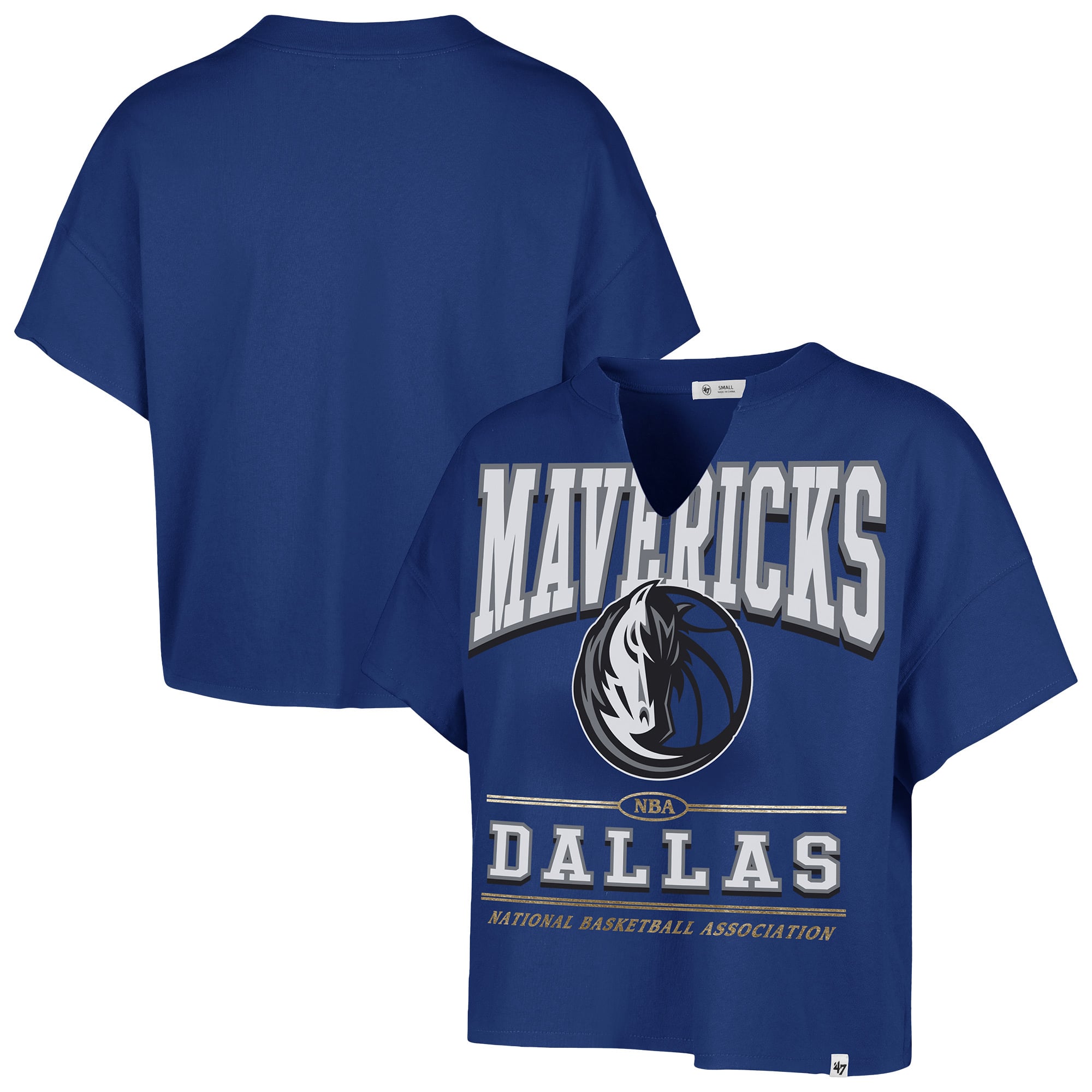 Women's '47 Blue Dallas Mavericks Elation Oversized Notch Neck T-Shirt