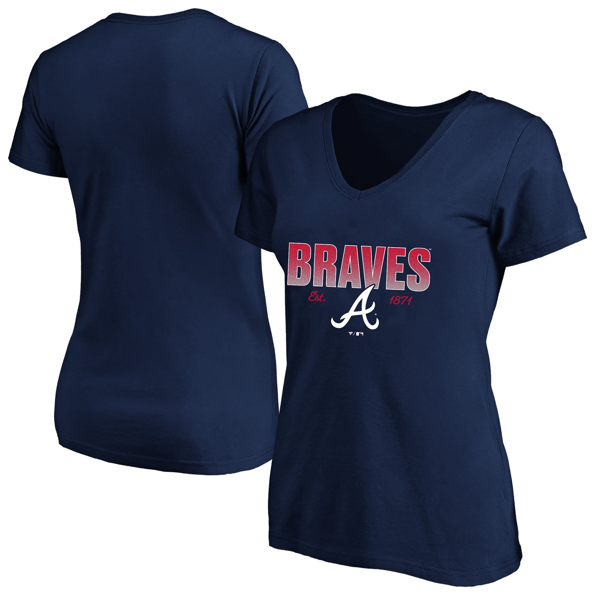 Women's Profile Navy Atlanta Braves Plus Size Wordmark V-Neck T-Shirt
