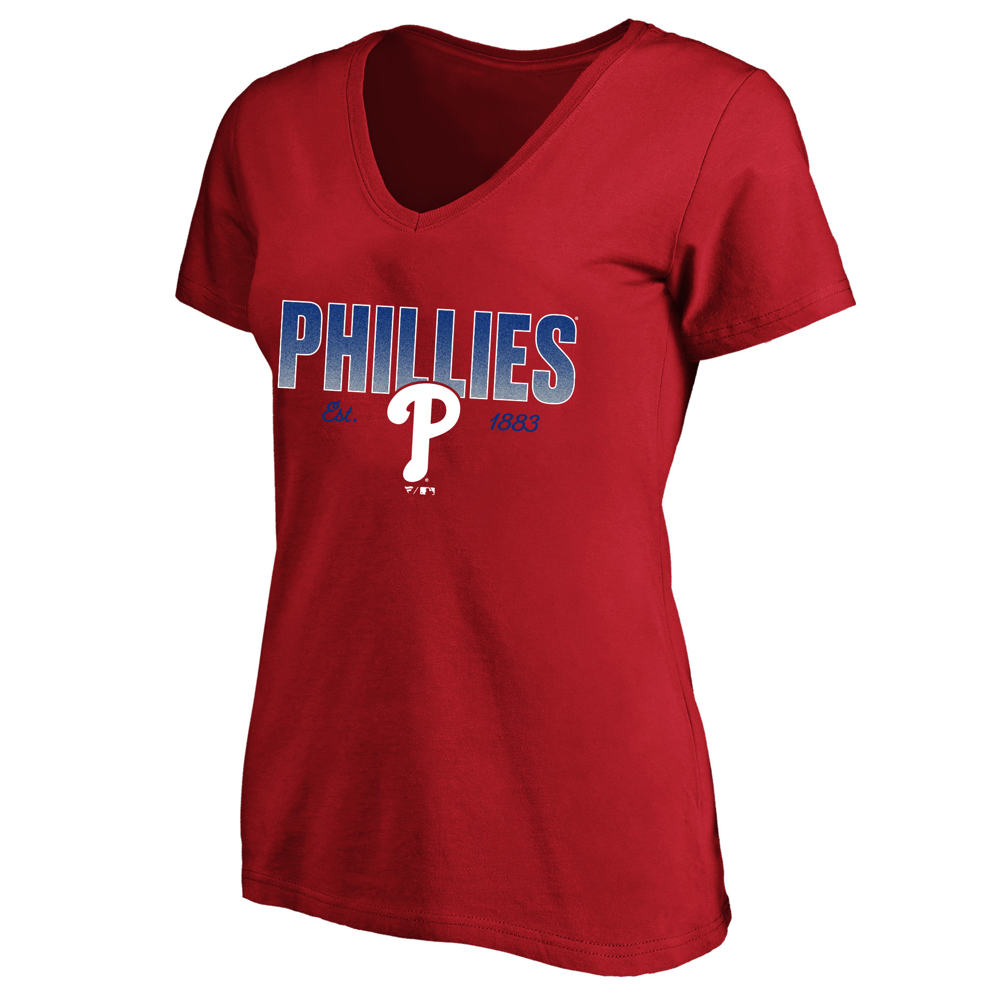 Women's Profile Red Philadelphia Phillies Plus Size Wordmark V-Neck T-Shirt
