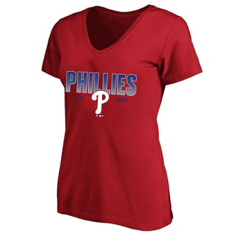 Women's Profile Red Philadelphia Phillies Plus Size Wordmark V-Neck T-Shirt