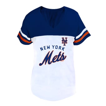 Women's Profile White/Royal New York Mets Plus Size Two-Stripe V-Neck T-Shirt