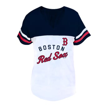 Women's Profile White/Navy Boston Red Sox Plus Size Two-Stripe V-Neck T-Shirt