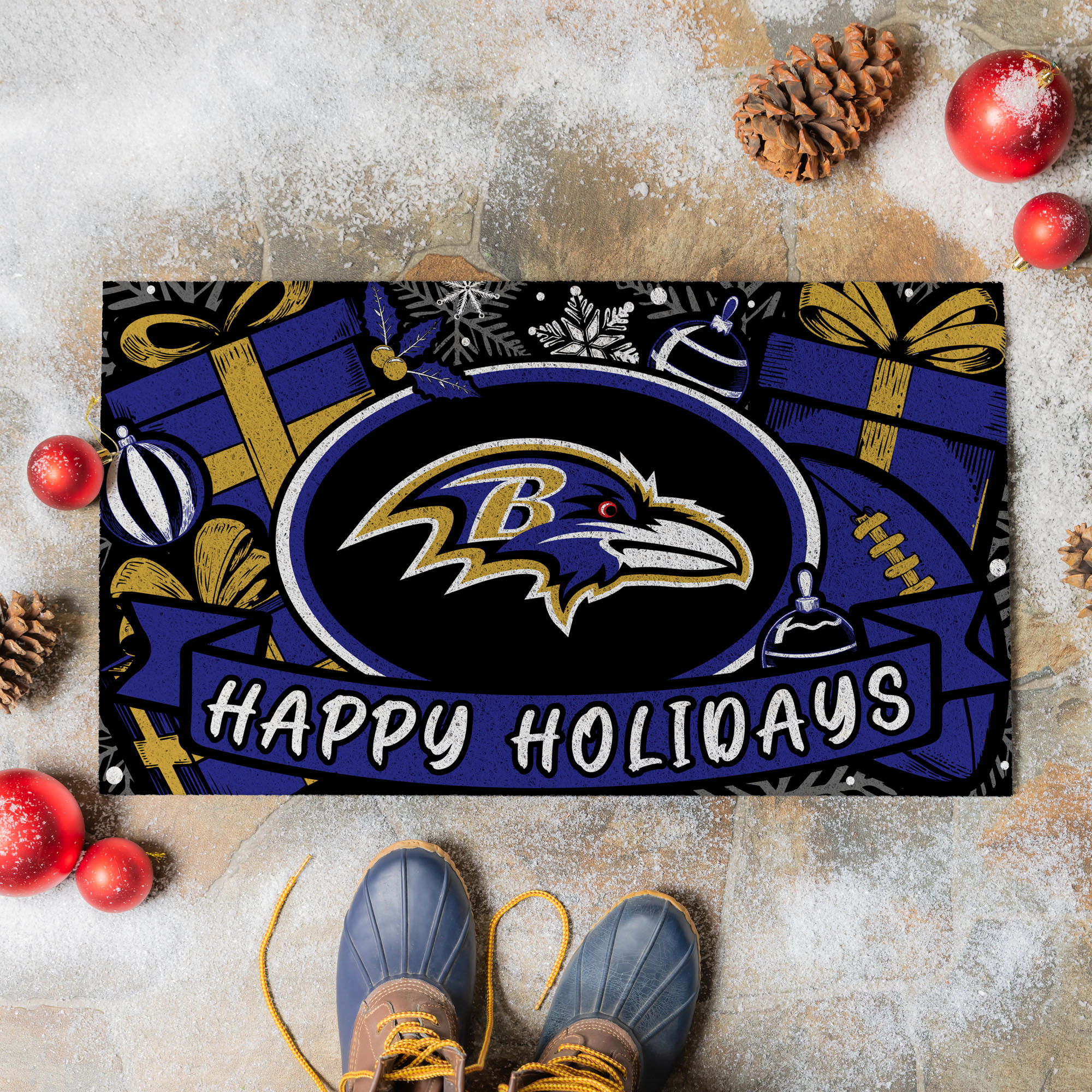 Baltimore Ravens 28" x 16" Happy Holidays Christmas Turf Door Mat