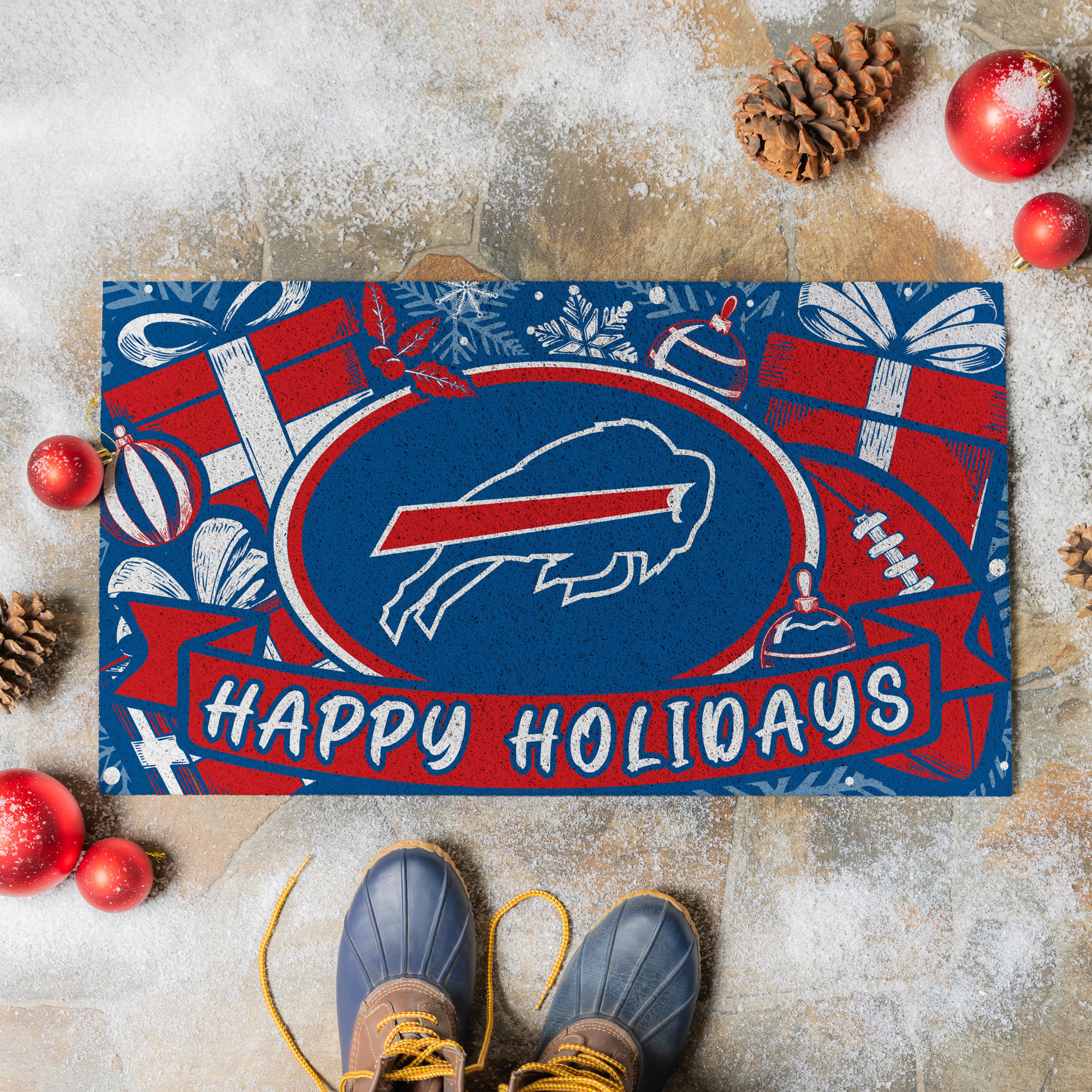Buffalo Bills 28" x 16" Happy Holidays Christmas Turf Door Mat
