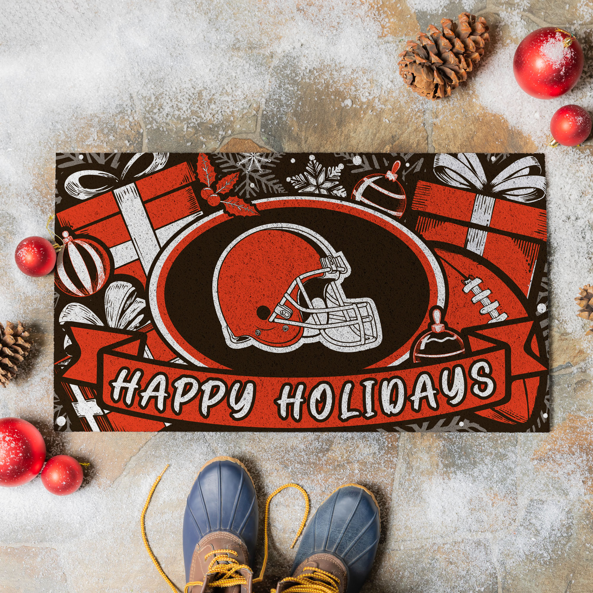 Cleveland Browns 28″ x 16″ Happy Holidays Christmas Turf Door Mat Cleveland Browns 28″ x 16″ Happy Holidays Christmas Turf Door Mat