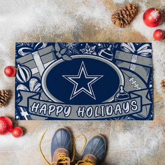 "Dallas Cowboys 28"" x 16"" Happy Holidays Christmas Turf Door Mat"