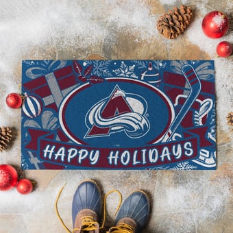 "Colorado Avalanche 28"" x 16"" Happy Holidays Christmas Turf Door Mat"