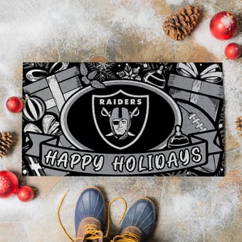 "Las Vegas Raiders 28"" x 16"" Happy Holidays Christmas Turf Door Mat"