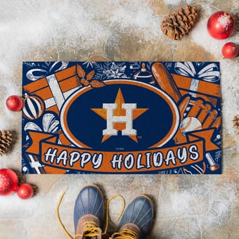 "Houston Astros 28"" x 16"" Happy Holidays Christmas Turf Door Mat"