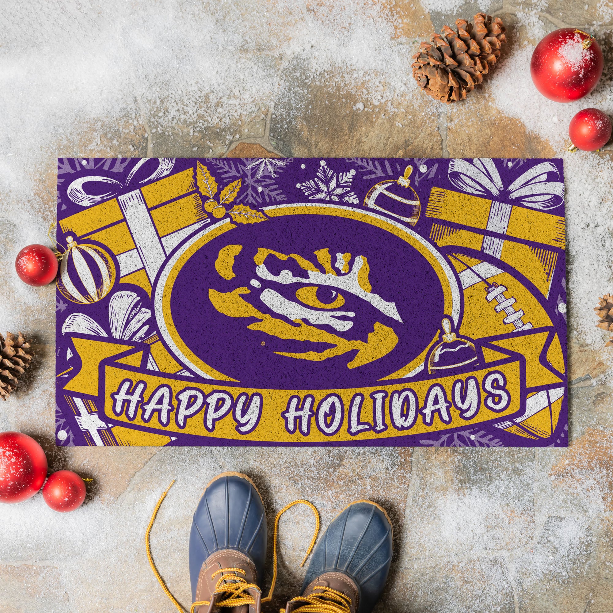 LSU Tigers 28" x 16" Happy Holidays Christmas Turf Door Mat