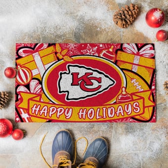 "Kansas City Chiefs 28"" x 16"" Happy Holidays Christmas Turf Door Mat"