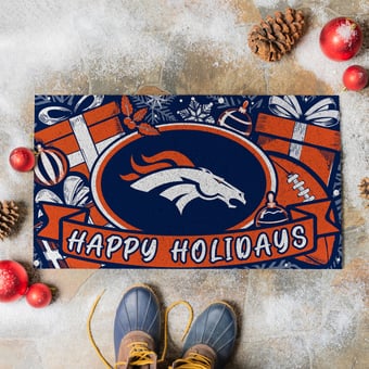 "Denver Broncos 28"" x 16"" Happy Holidays Christmas Turf Door Mat"