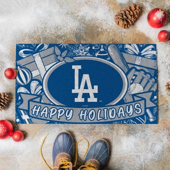 "Los Angeles Dodgers 28"" x 16"" Happy Holidays Christmas Turf Door Mat"